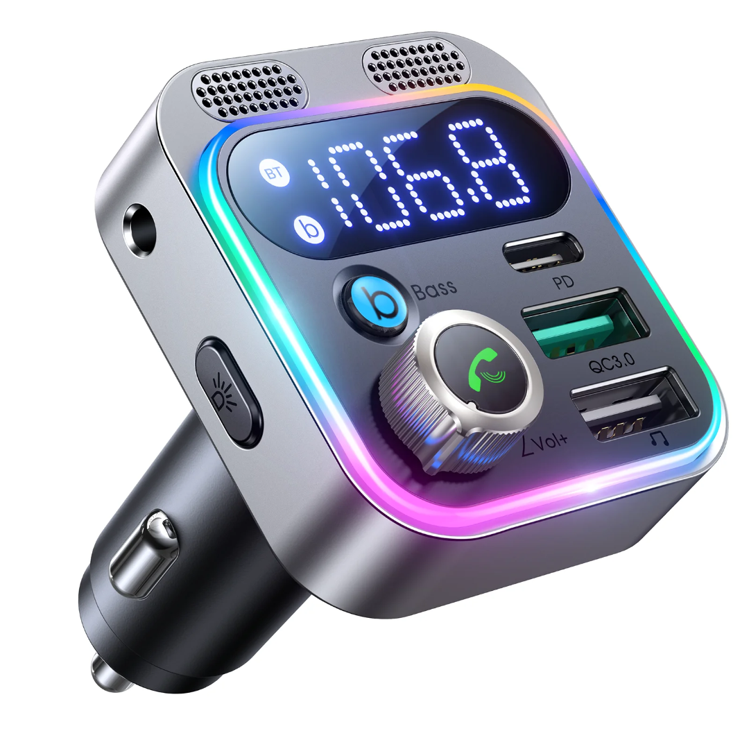 Adaptateur chargeur voiture Bluetooth FM 48W à 2 ports USB avec appels mains libres