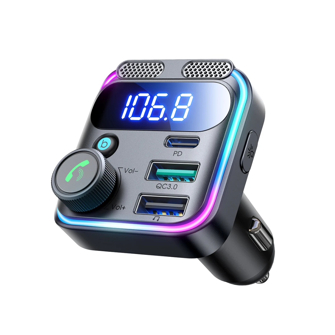 Adaptateur chargeur voiture Bluetooth FM 48W à 2 ports USB avec appels mains libres